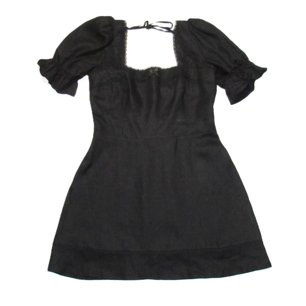 NWT Reformation Evianna in Black Linen Lace Trim Tie Back Mini Dress 10 $248 - Picture 5 of 11